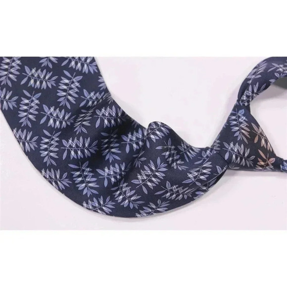 Arnys Paris Berluti Navy Blue Leaves Flowers Silk Handmade Necktie Tie - Picture 1 of 6